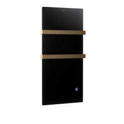 Sklenený vykurovací panel TowelBoy – 600W - Graphenium Black, Zlaté madlá