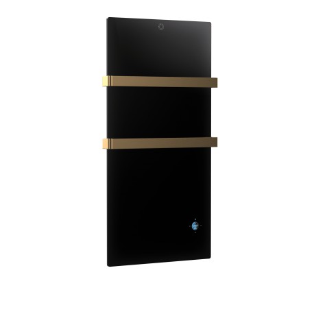 Sklenený vykurovací panel TowelBoy – 600W - Graphenium Black, Zlaté madlá